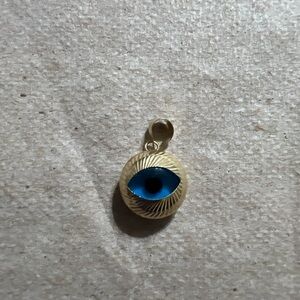 14k Yellow Gold Evil Eye (Blue) Pendant Luck, New